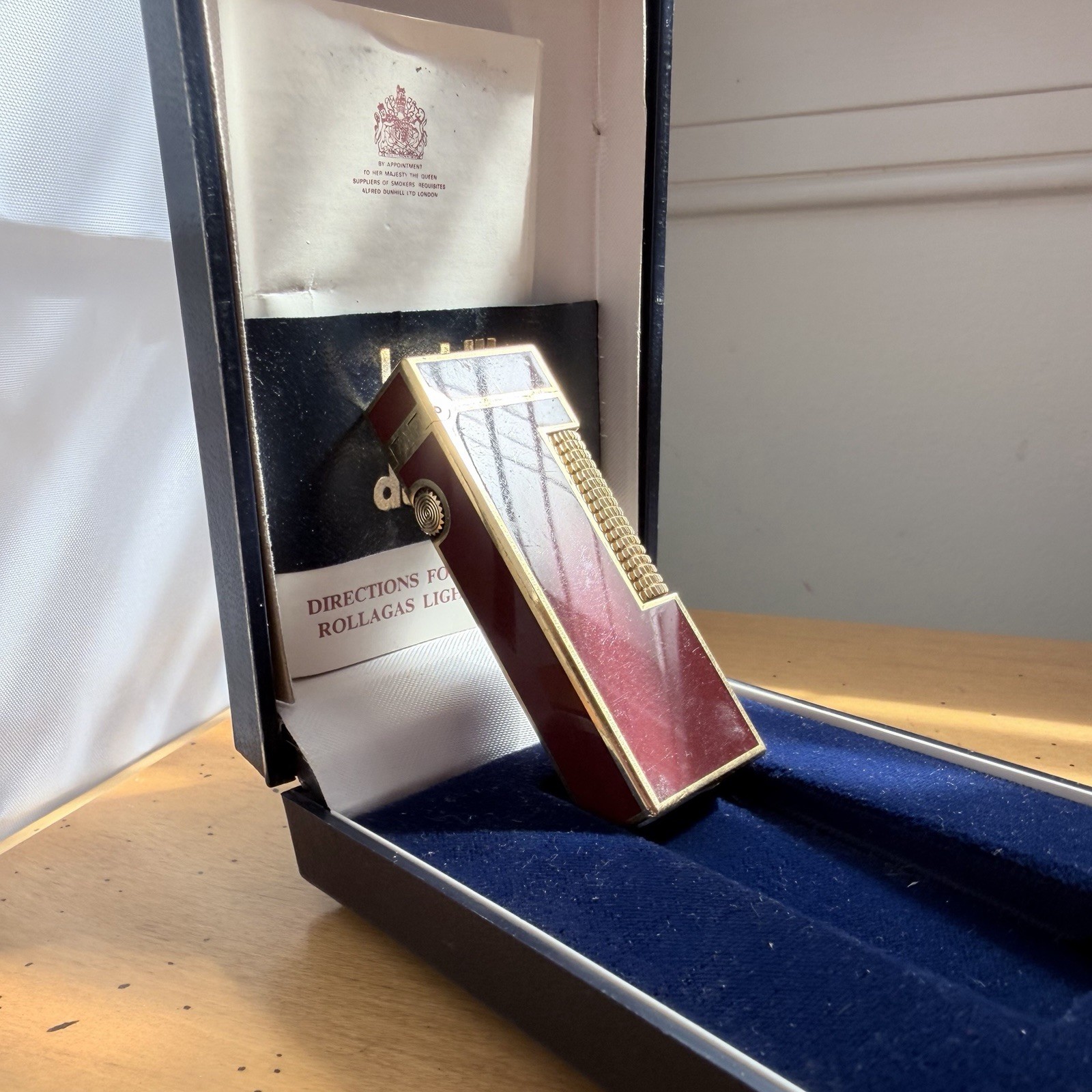 Dunhill Rollagas - Box & Papers - Gold Plated Ruby Red Laquer Vvhtf