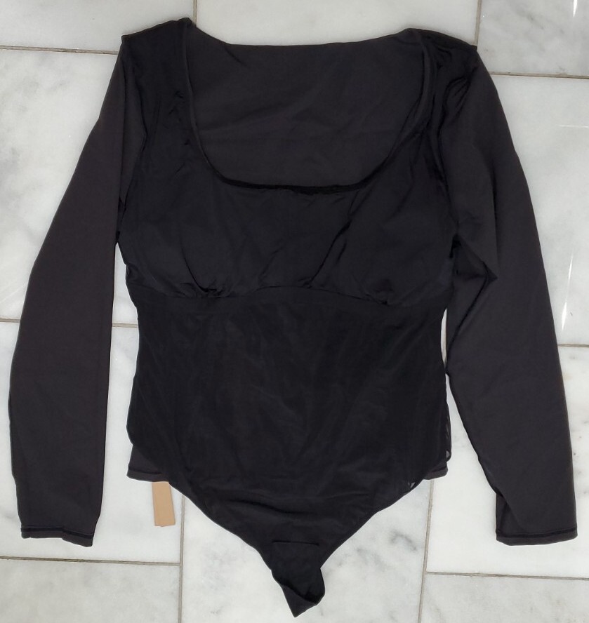 1- Shapellx Bodysuit Long Sleeve Shirt Built In Bra XXL Black