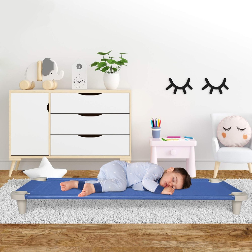 Acrimet Kids Nap Cot 52in Portable Stackable Mesh Blue Gray