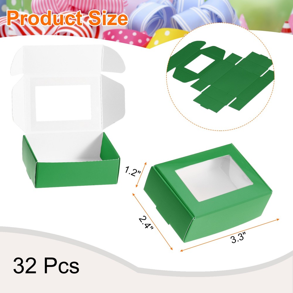 32Pcs Soap Packaging Boxes 2.4x3.3x1.2 Inch with Window Rectangle Green