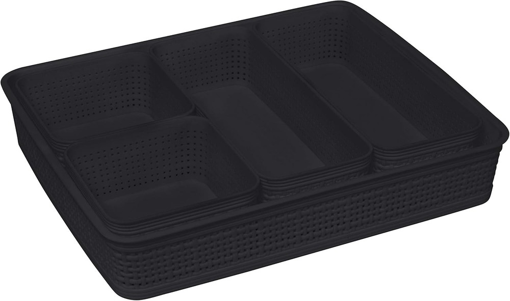 Simplify 5 Piece Organizing Set | Multiple Size Bins | Multipurpose | Black