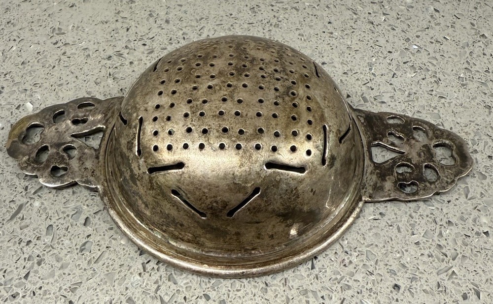 Vintage Silver Pour Over Tea Strainer Unmarked