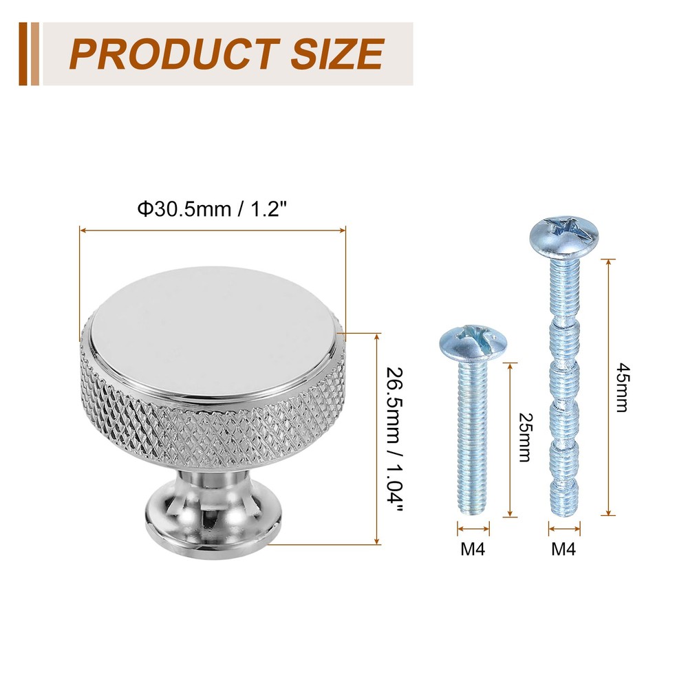 10Pcs Round Cabinet Knobs, 1.2" x 1.04" Cabinet Handles, Silver
