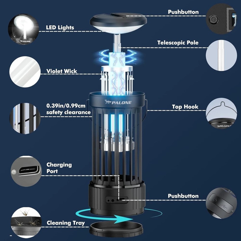 Rechargeable Bug Zapper with Adjustable Light for Indoor Outdoor, , Camping，l