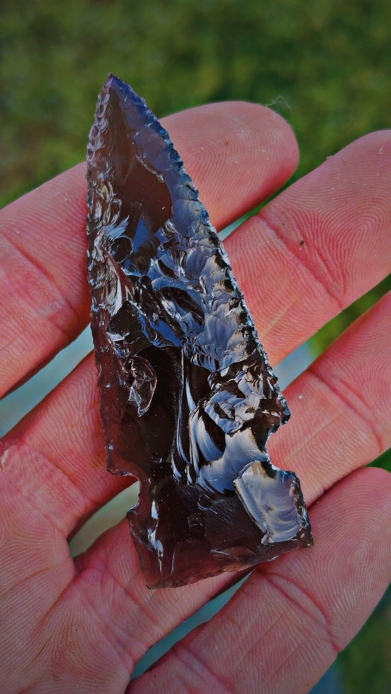 Flintknapped Obsidian Side Notched Arrowhead