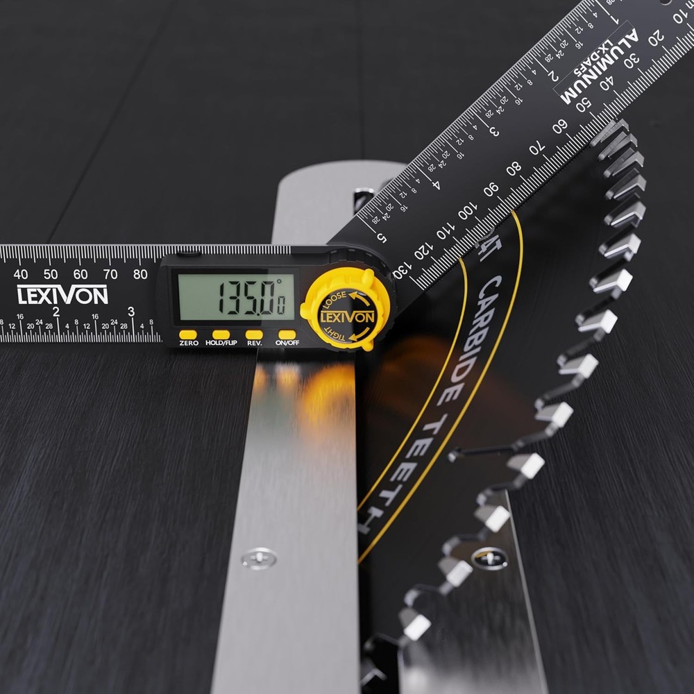 LEXIVON Digital Angle Finder 5" Aluminum Protractor XL Display w/ Pouch