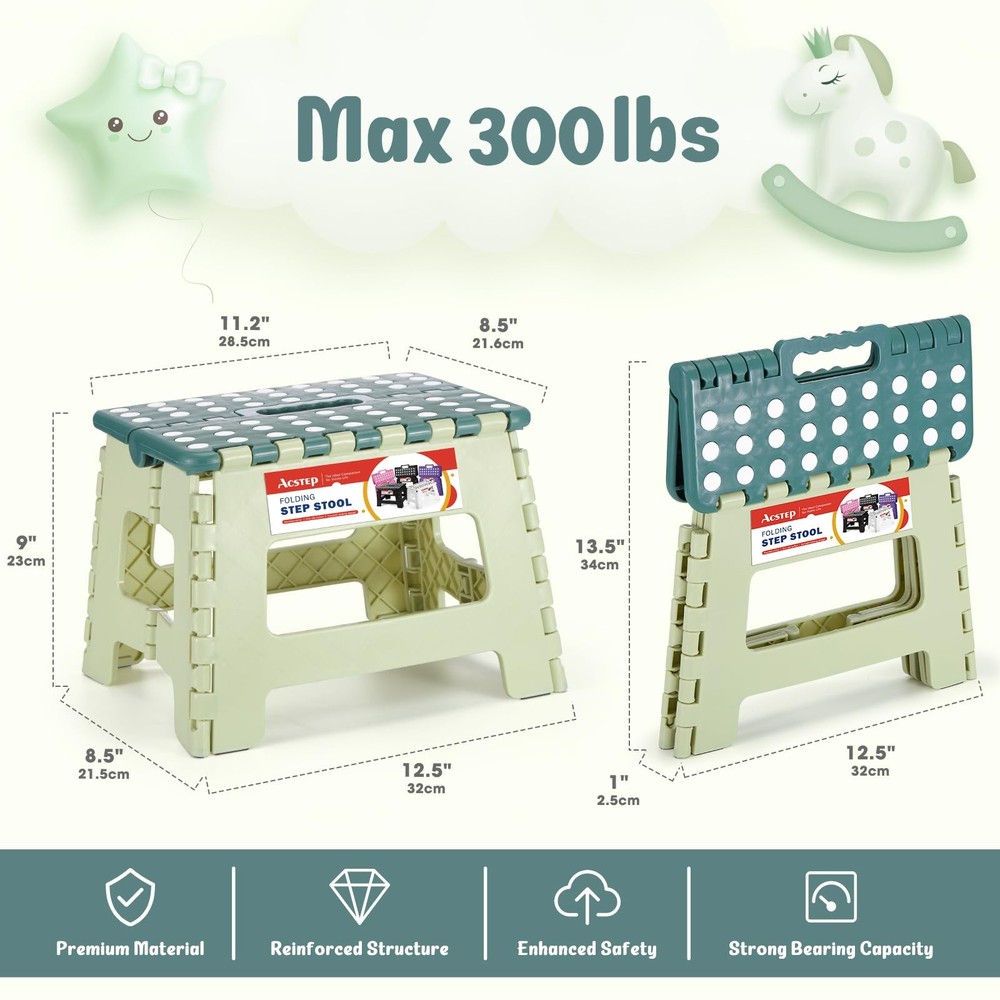 9 Inch Folding Step Stool 300 LB Capacity Plastic Foldable Step Stools for Ki...