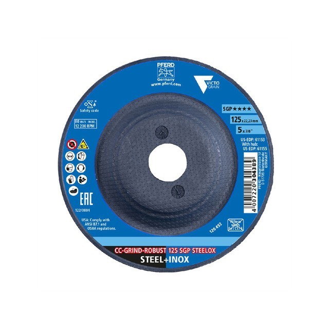PFERD 61153 - Grinding disc, CC-GRIND-ROBUST, 5" x 7/8, SGP STEELOX VICTOGRAIN