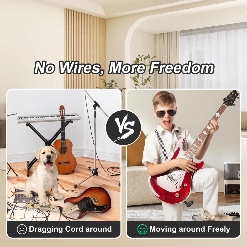 A14 Wireless Guitar System 2.4GHz 2 Modes, Thumb-Size, 90° Rotatable, 100ft