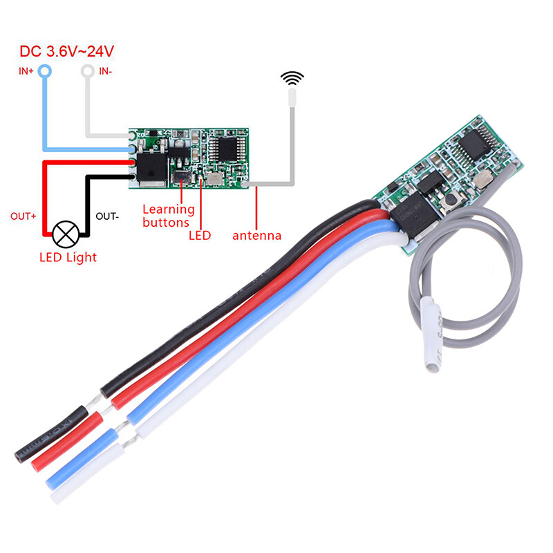 Wireless RF 433mhz DC3.6V-24V 2A 1CH Relay Remote Control Switch Receiver Module