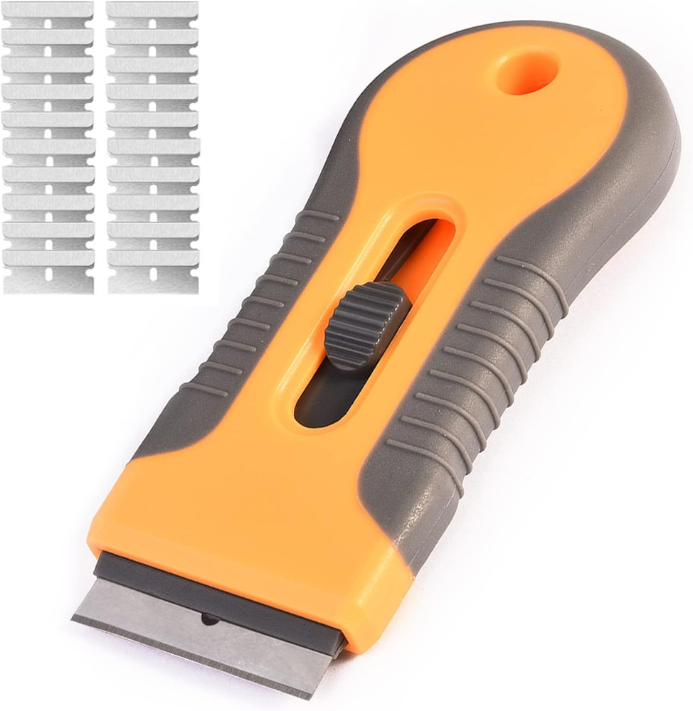 Razor Blade Scraper, 1 Pack Plastic Retractable Glass Scraper with 20 Pcs Extra