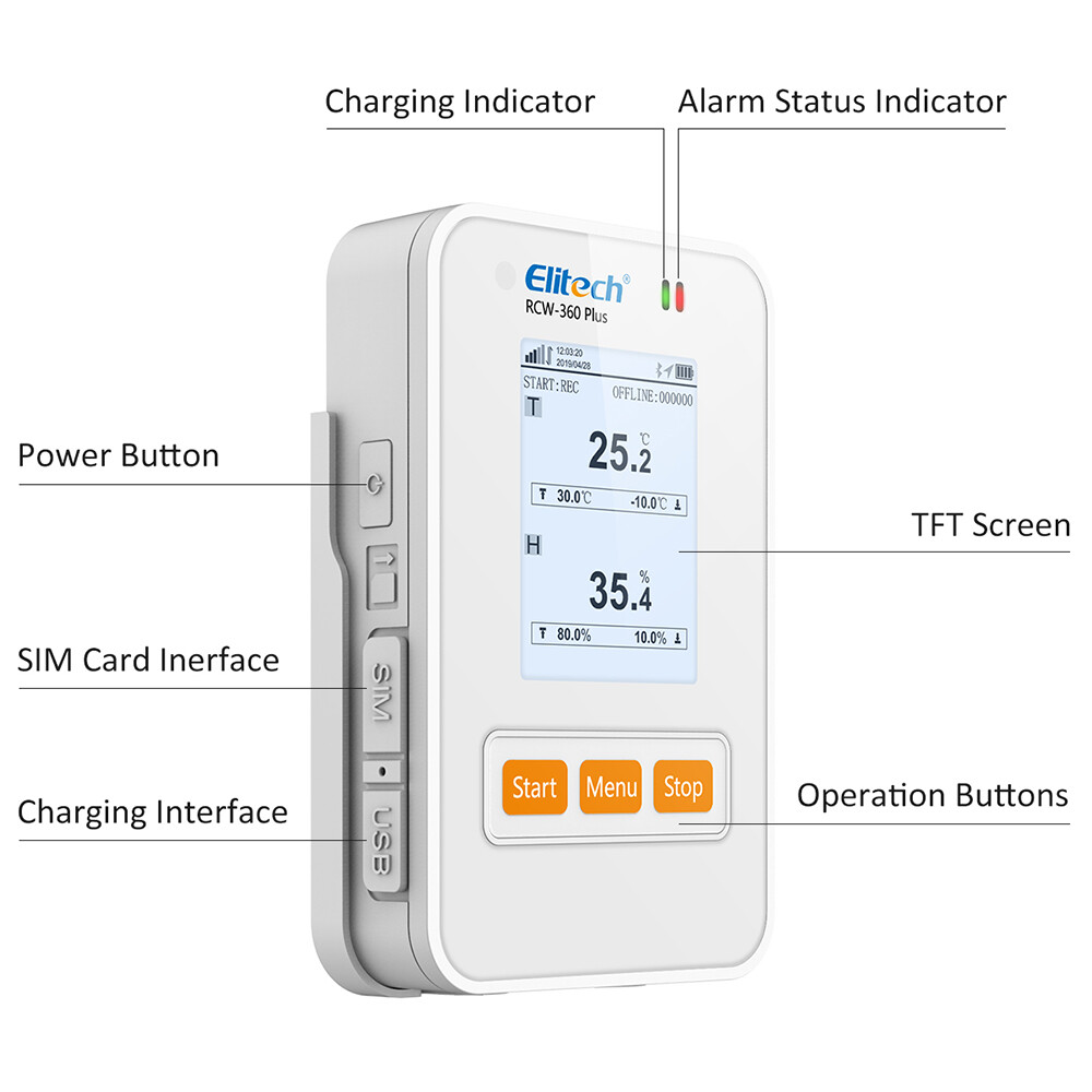 Elitech RCW-360 Plus 4G Temperature Humidity Data Logger APP Cloud Data Storage