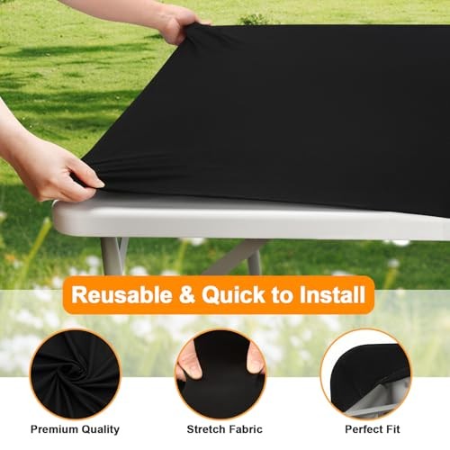2 Pack Rectangle Fitted 4ft Table Cover – Rectangular 24" x 48" (2Pack) Black