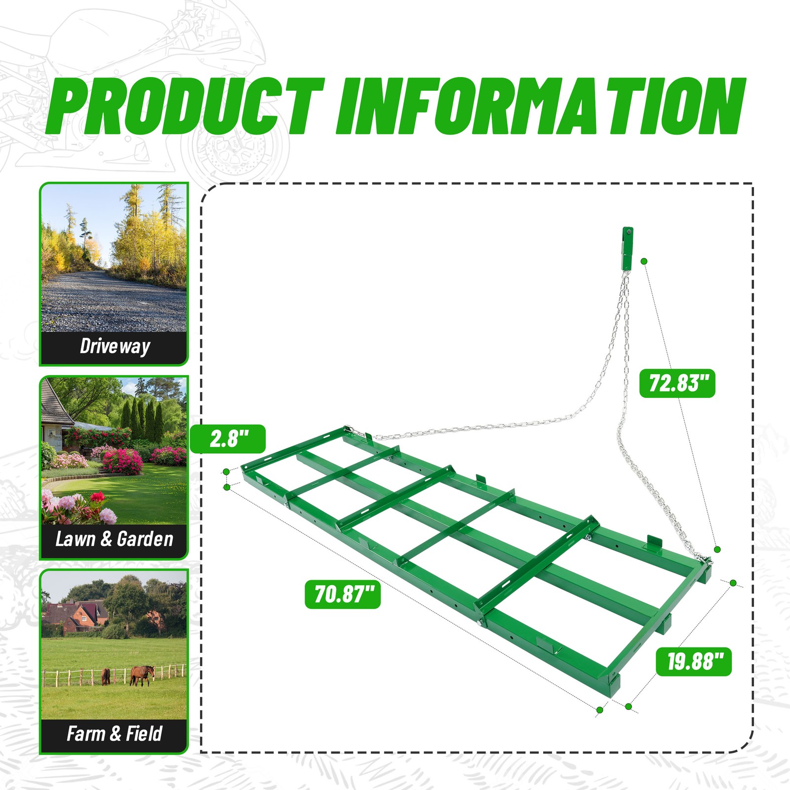Drag Harrow Driveway Grader for ATV UTV 6 FT Tractor Tow Behind Rake