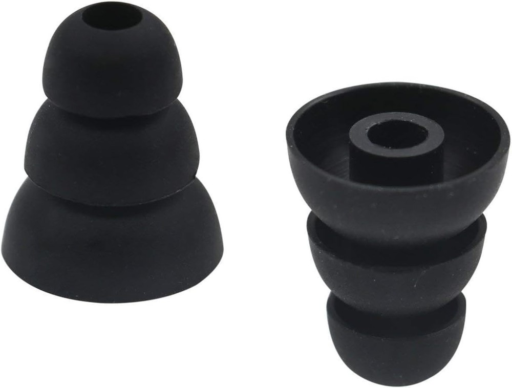 Earbuds Tips 12 Pairs Replacement Triple Flange Conical EarTips 3 Size, Black