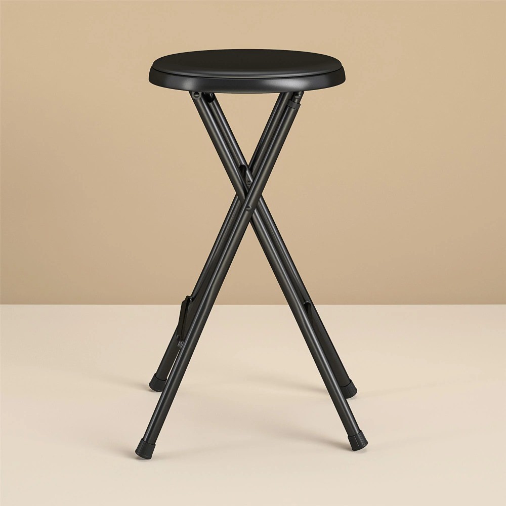 24" Vinyl Padded Folding Stool, Black
