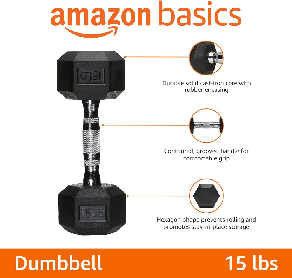 Rubber Hex Dumbbell Hand Weight 15 pounds