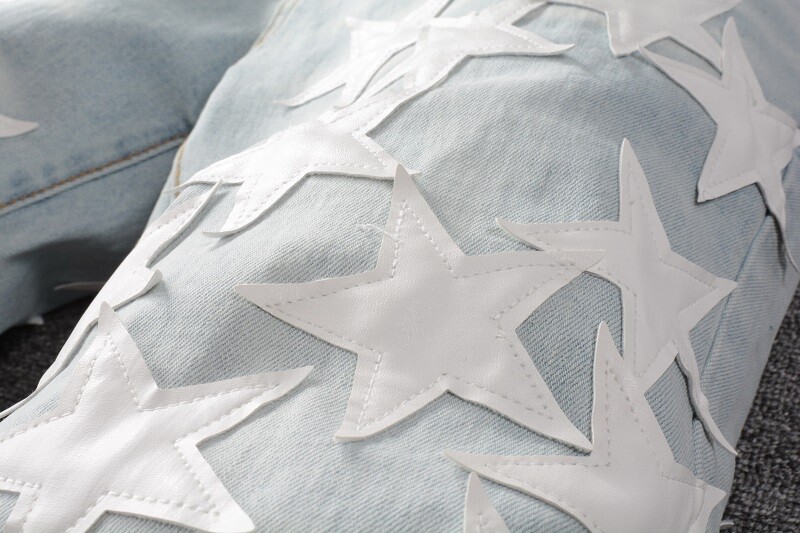 STAR PU Patchwork Men's Ripped Skinny Stretch Denim Jeans