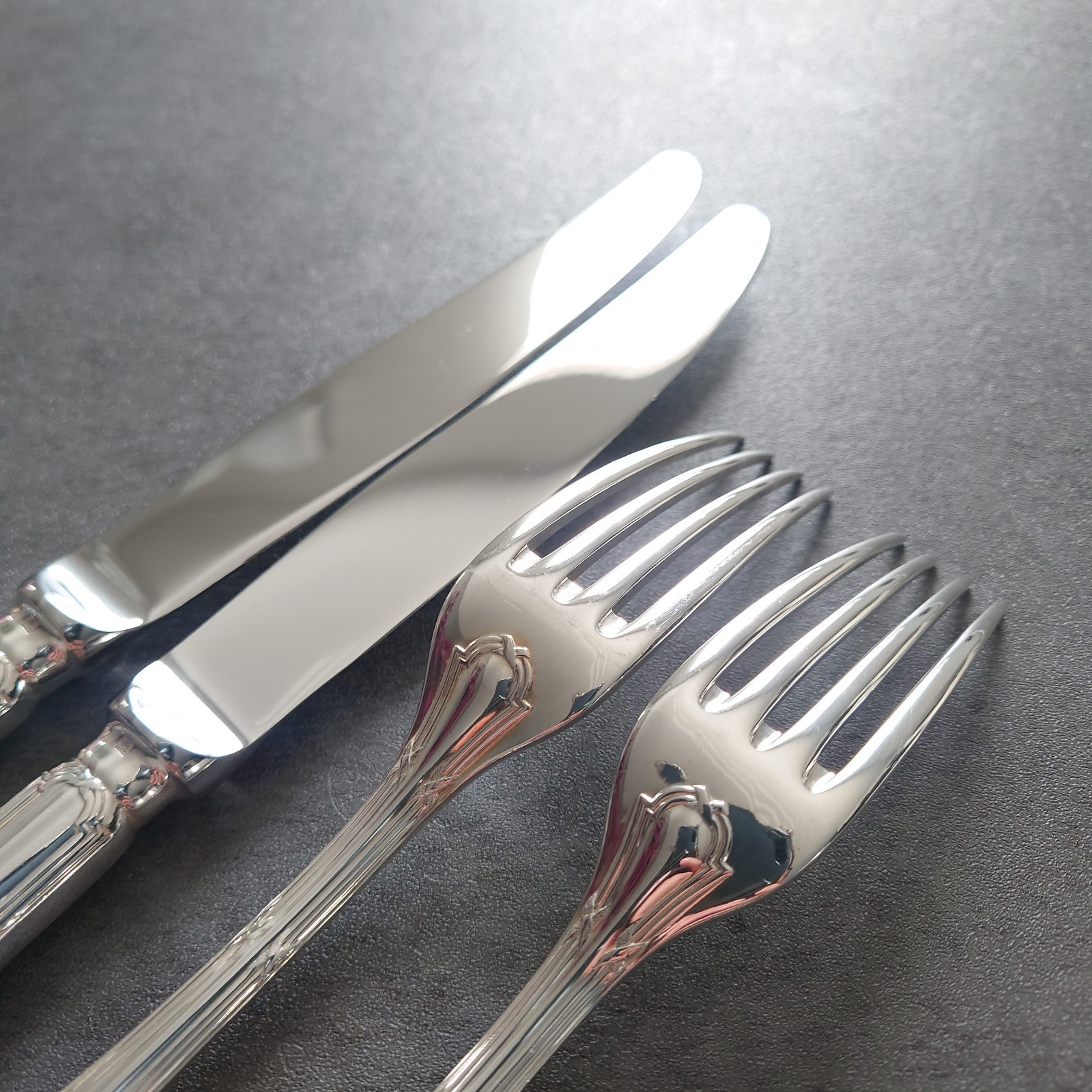 Christofle Rubans 6pcs Flatware Silverplated Table Knife Fork Spoon Excellent