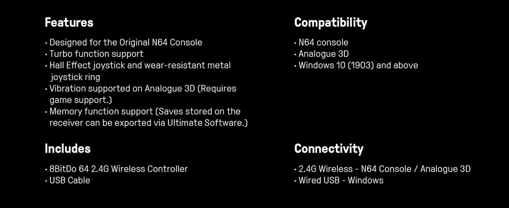 8BitDo N64 2.4G Wireless Controller for Original N64 / Analogue 3D / Windows PC