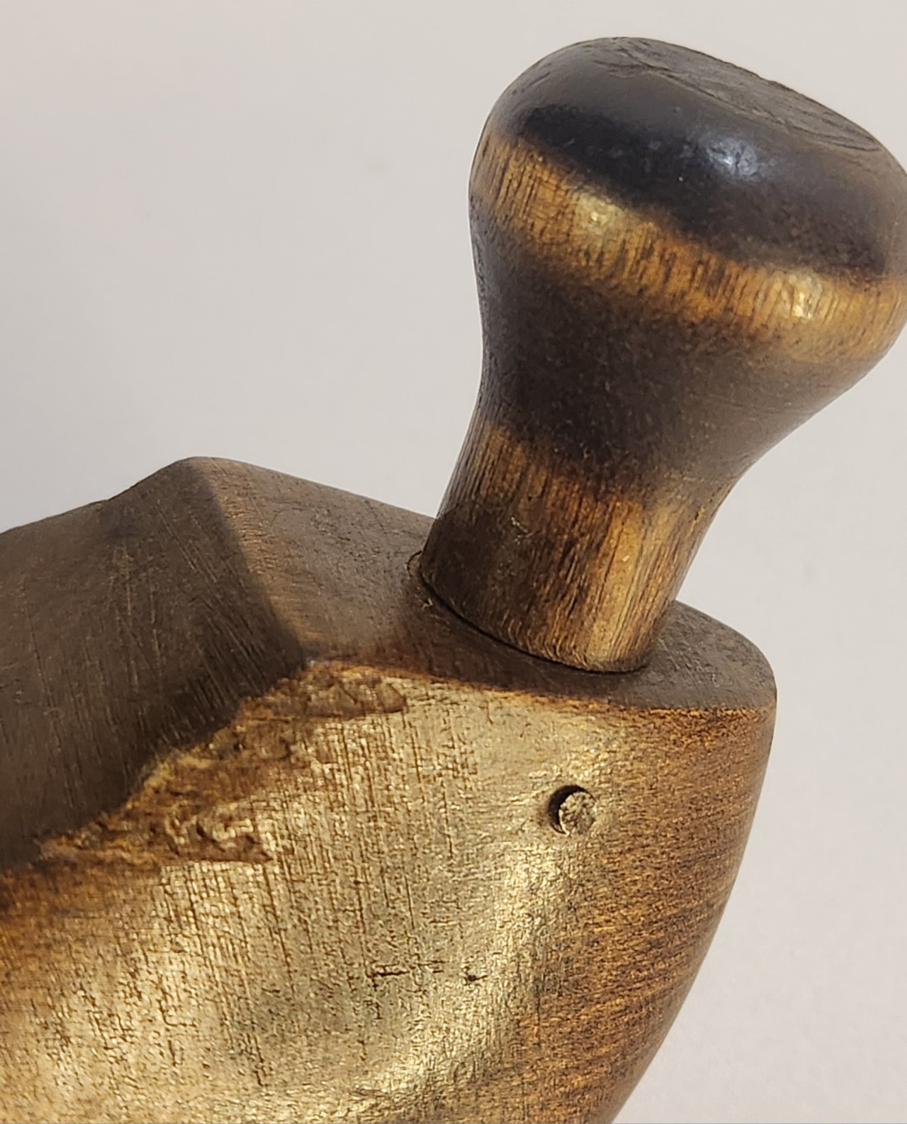 VTG Wood Shoe Cobbler Form Mold Primitive Antique Folk Art Decor Hinged Knob 11"