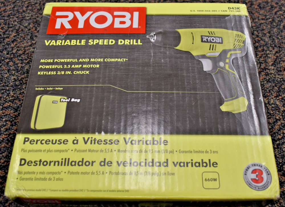 Ryobi D43K Variable Speed Drill With Keyless 3/8" Chuck & Tool Bag