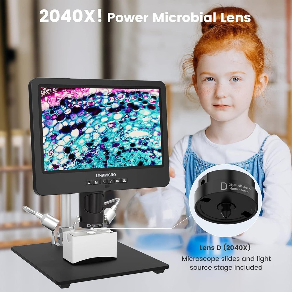 LM249MS 3 Lens 10.1" HDMI Digital Microscope 2000X Soldering Microscope Camera