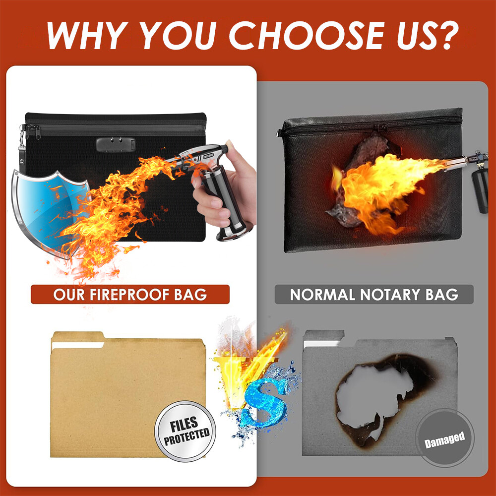 Fireproof Document Bag with Lock Waterproof Secure Zipper Closure Money Pouch