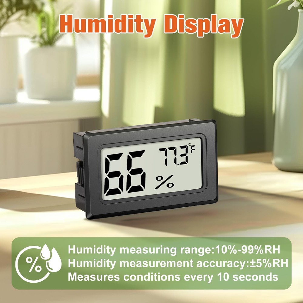 6 Pack Mini Hygrometer Indoor Humidity Meter, Small Digital Thermometer Black