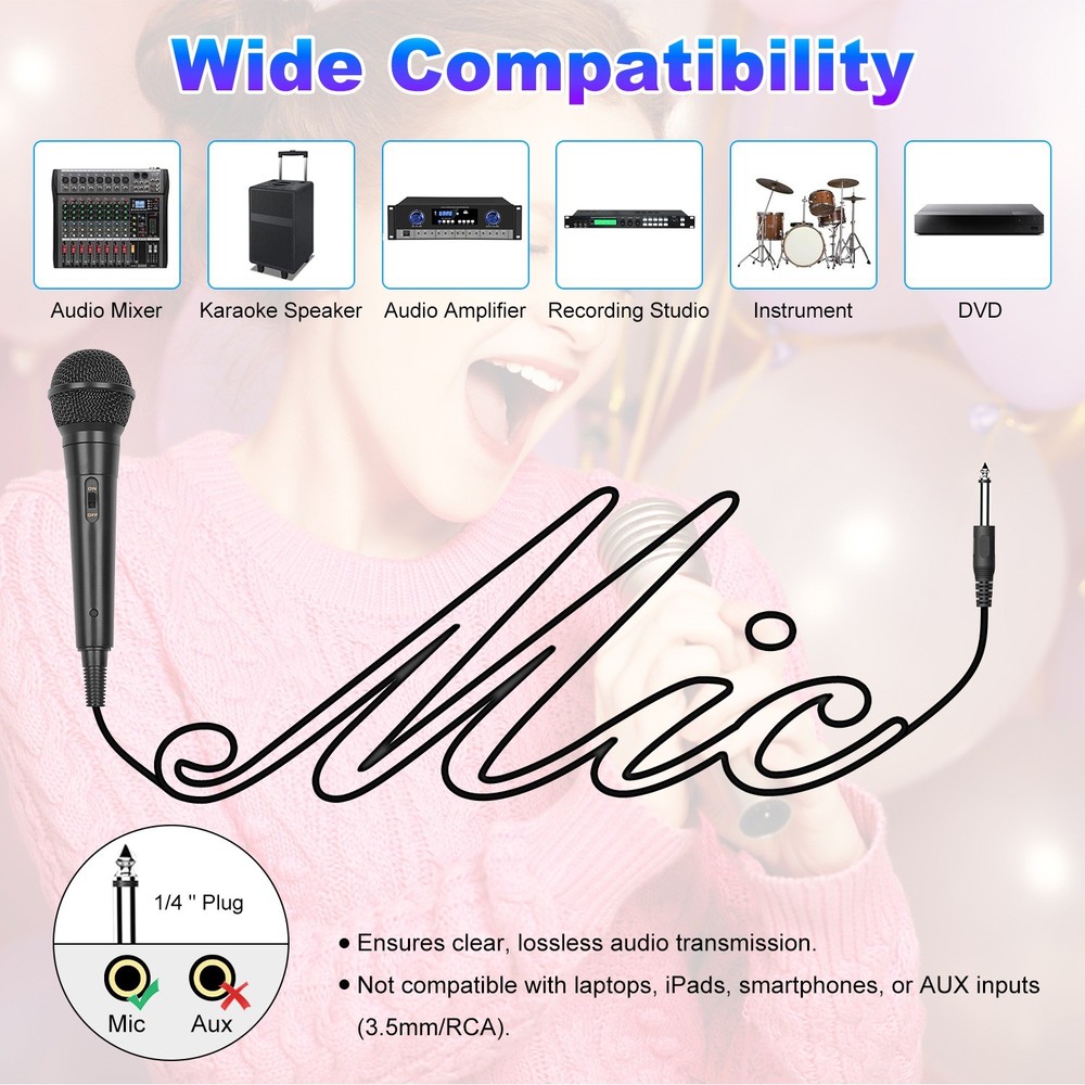 Cardioid Dynamic Handheld Wired Microphone With 13ft Cable 6.35 mm Jack