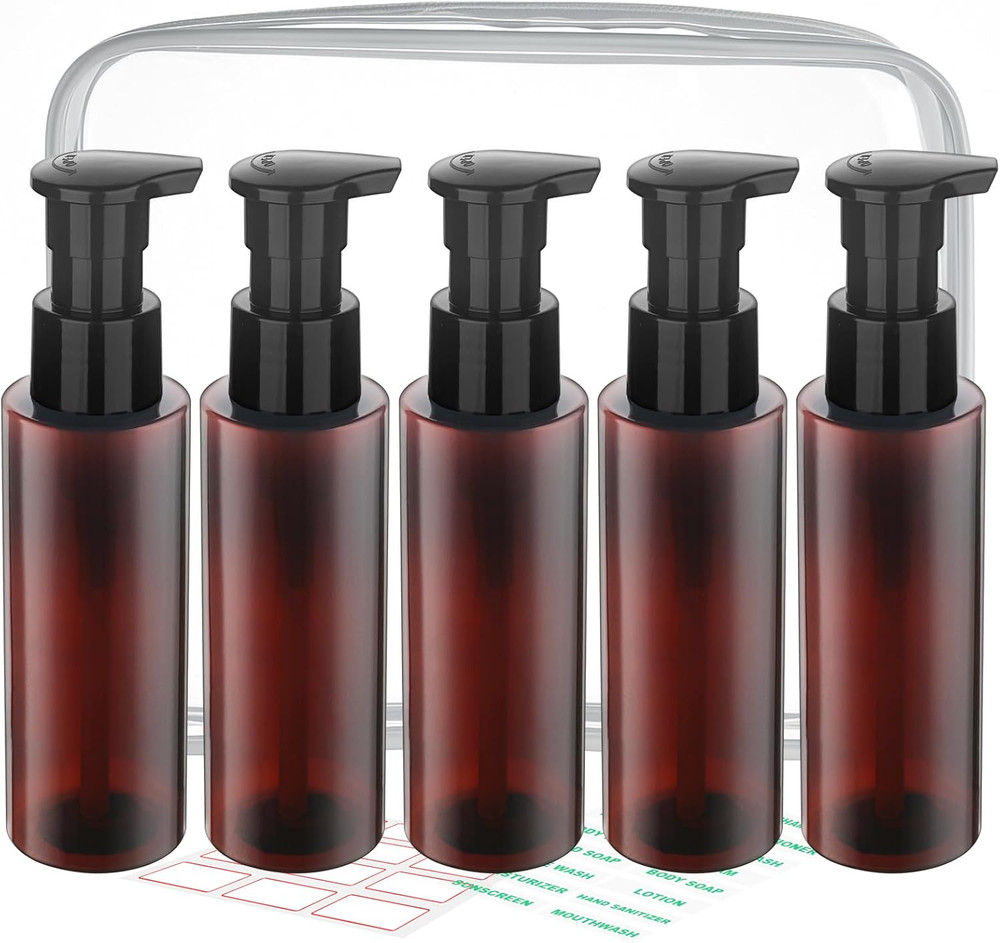 Plastic Pump Bottles Dispenser Leak Proof 3.5Oz/105Ml 5 Pack Portable Empty Refi