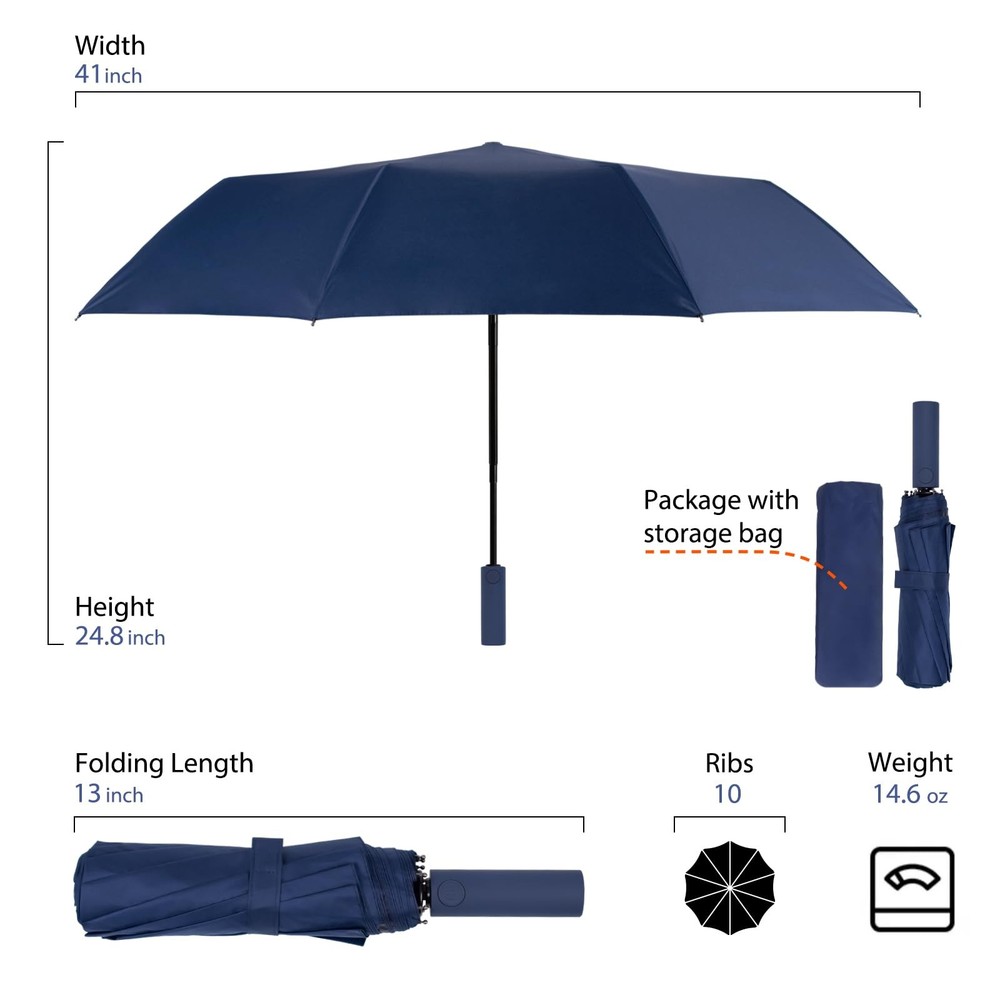 Automatic Compact Auto 41 inches diameter, 13 long when folded, Blue