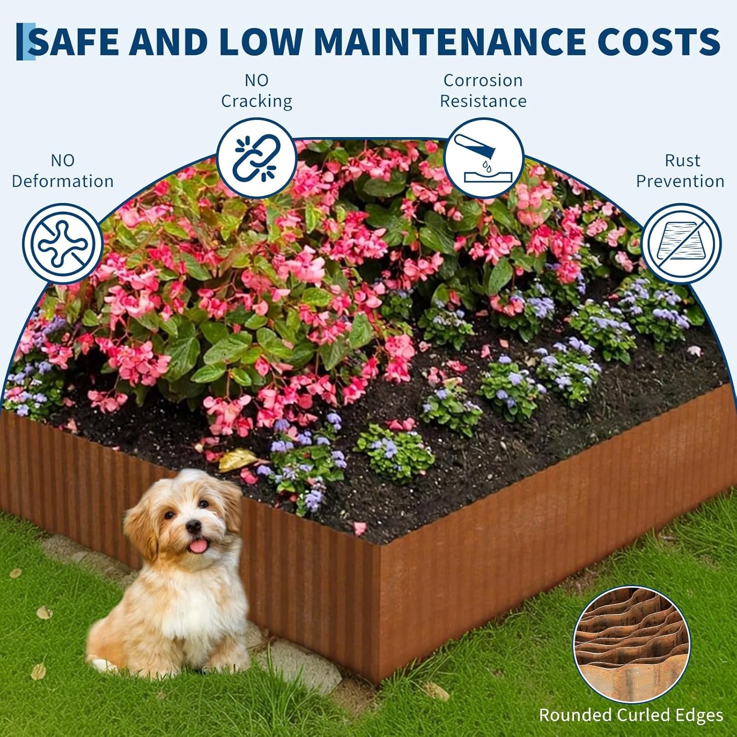 Corrugated Metal Garden Edging, Rusted Landscape Border for DIY Flower Bed Lawn