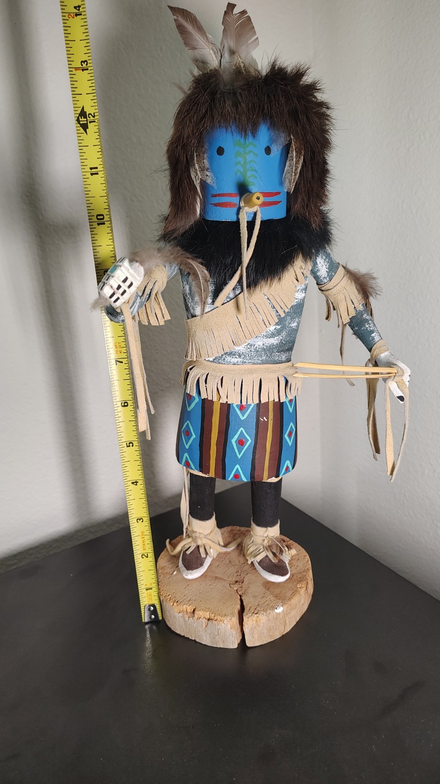 13" Signed Jean Yazzie Navajo Ya’i Corn Dancer Kachina Doll Hand Carved Wood