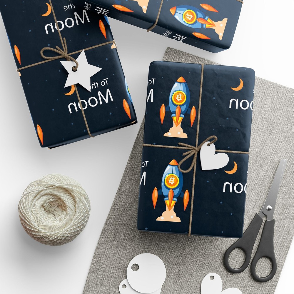 Astronaut Crypto Moon Phase Wrapping Paper | Crypto Gift Wrap Roll