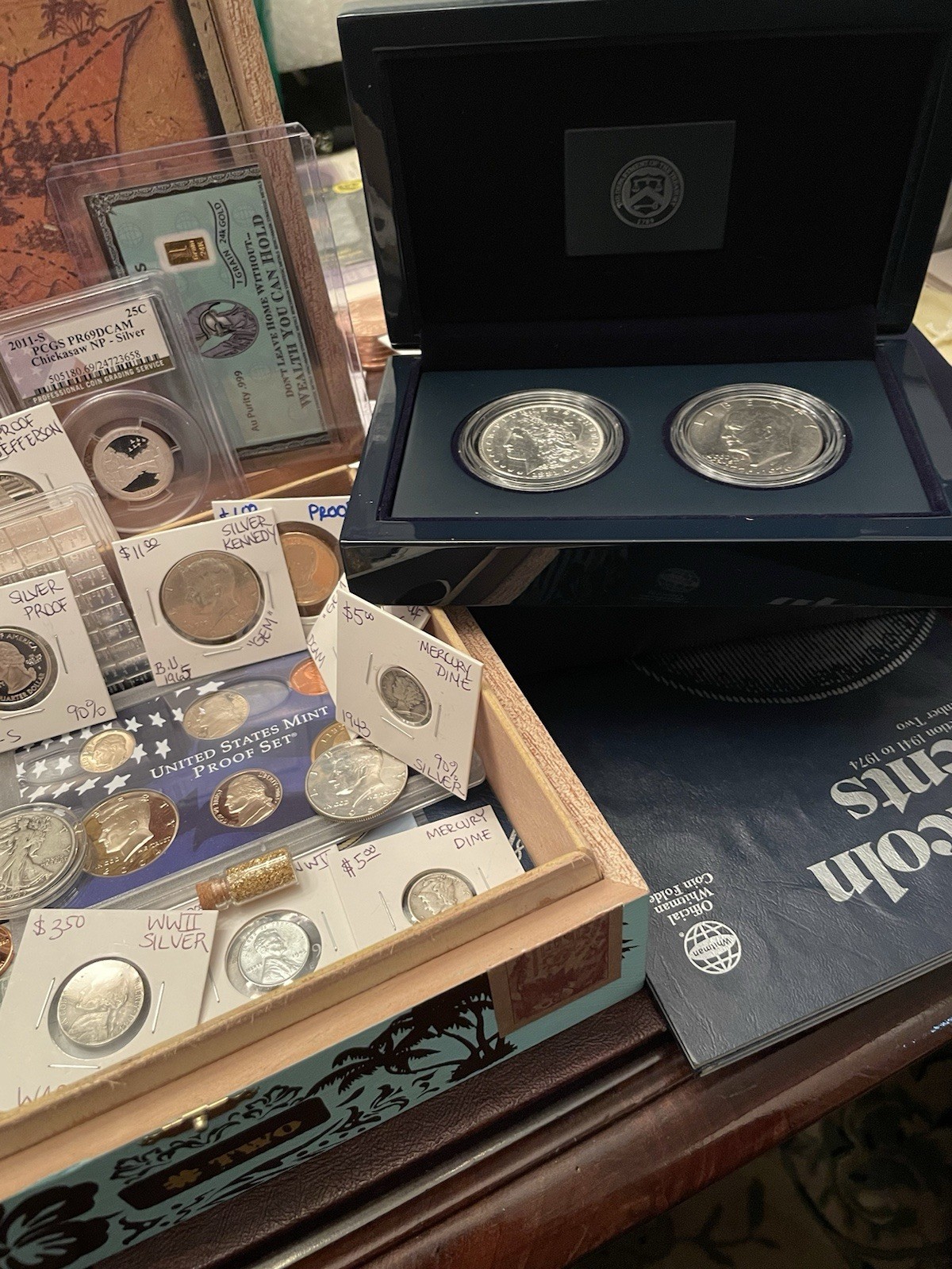 🔥ESTATE SALE Silver Coin & Currency Lot - Silver Gold & CU In Premium Cigar Box