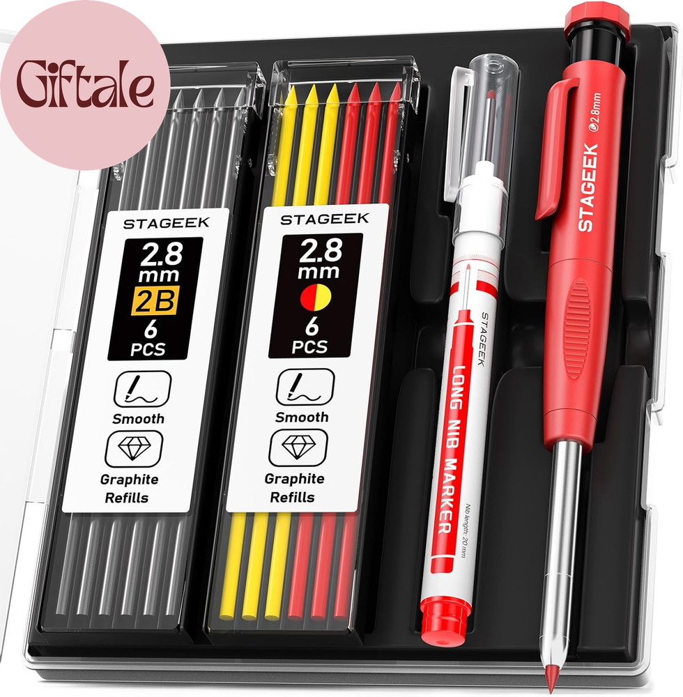 Carpenter Pencils Set with Sharpener, Heavy Duty Woodworking Tools with 13 Refil