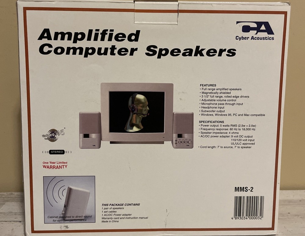 Amplified Computer Speakers Cyber Acoustics - MMS - 2 With Original Box
