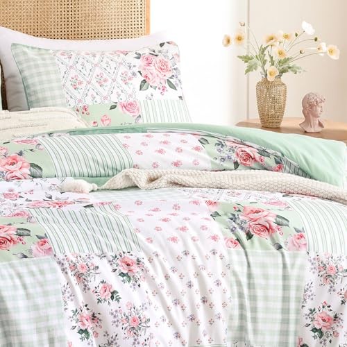 Comforter Set - Spring Floral Comforter Size Patchwork Flower Cozy Twin Green