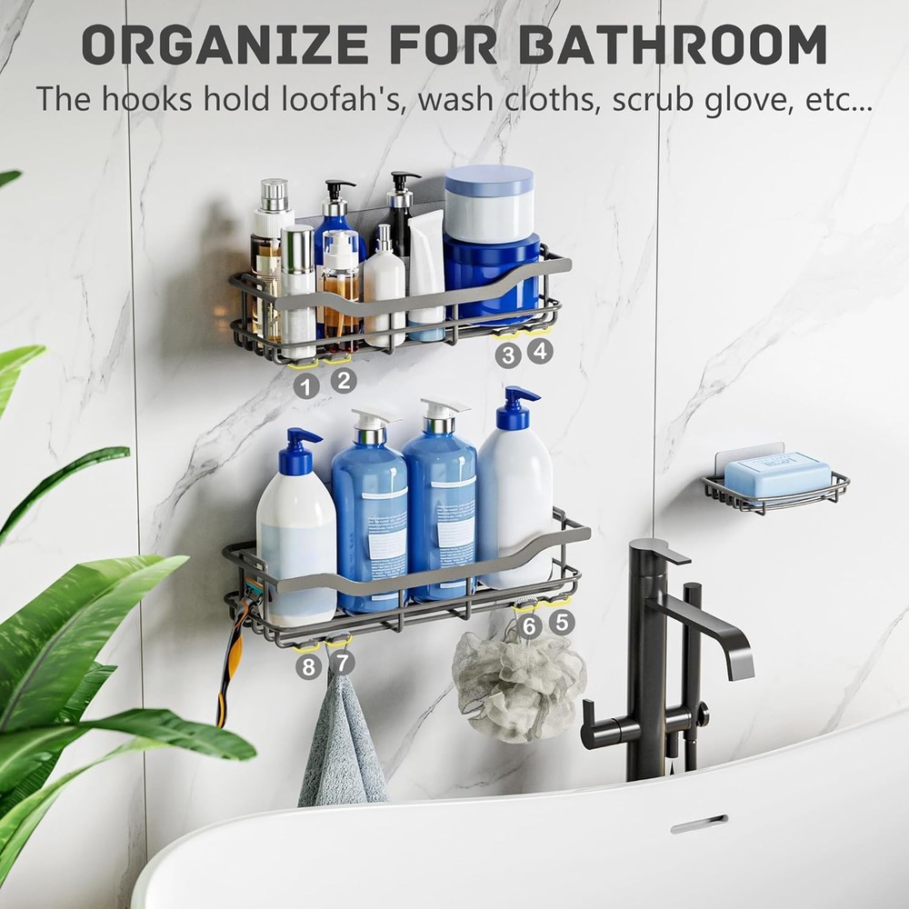 3-Pack Shower Caddy with Soap Holder, Adhesive Rustproof No-drill Strudy Load...