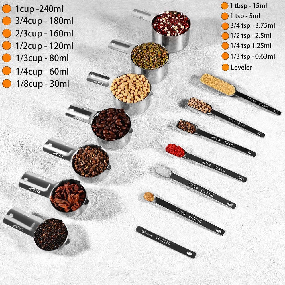 Measuring Cups and Spoons Set of 20 - Rectangular Set, 20 Piece