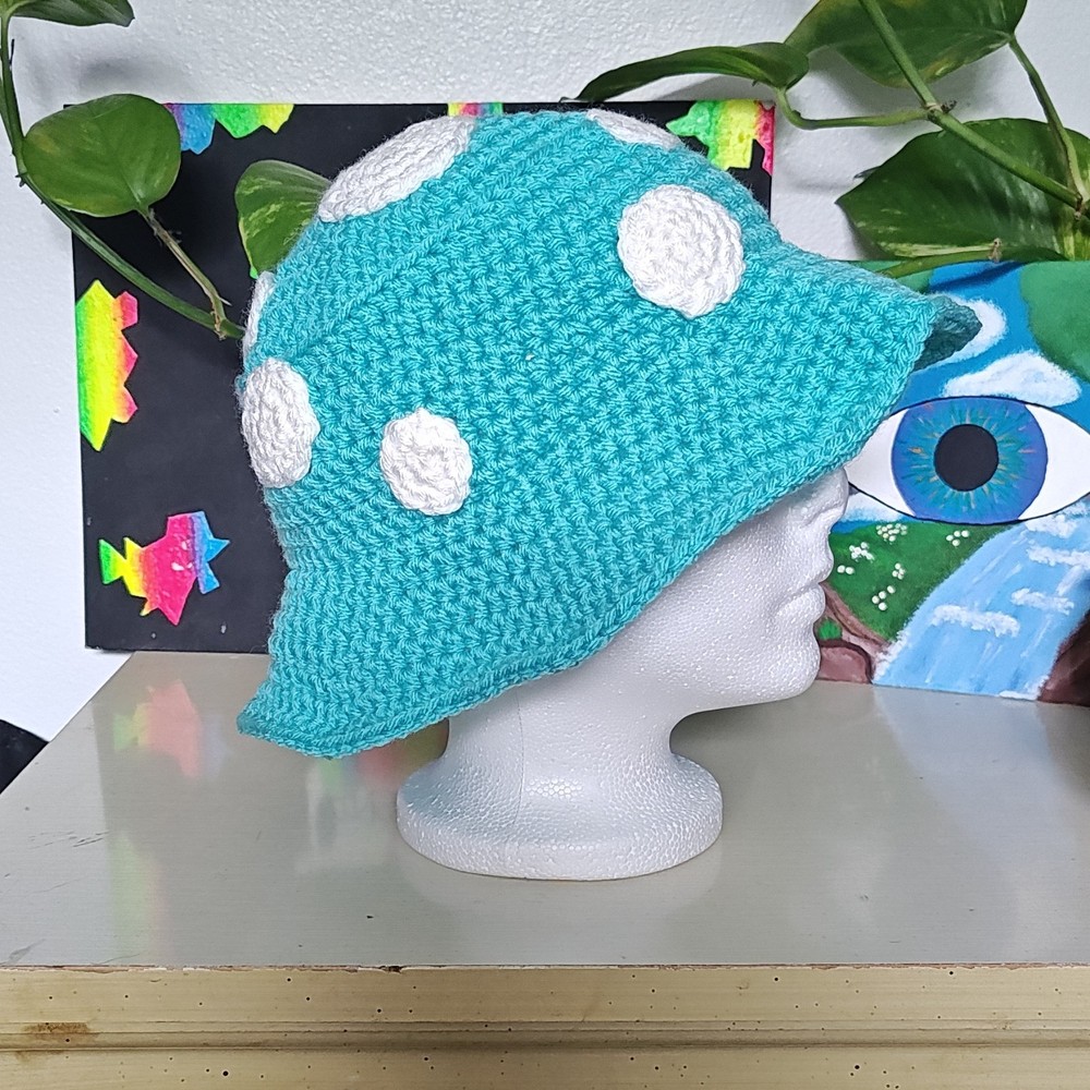 Handmade Crocheted Light Blue Mushroom Bucket hat