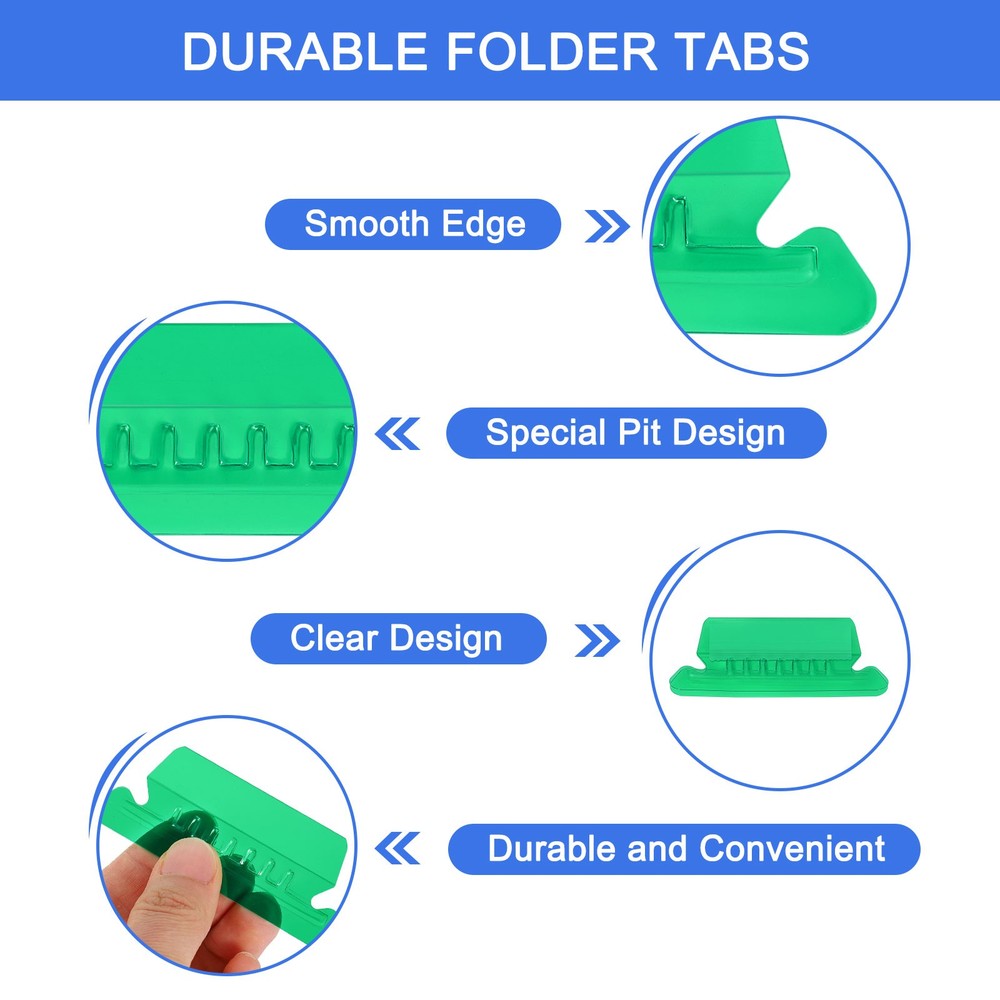 Hanging File Folder Tabs, 2 Inch File Folder Tabs and Inserts, Green, 50 Pcs