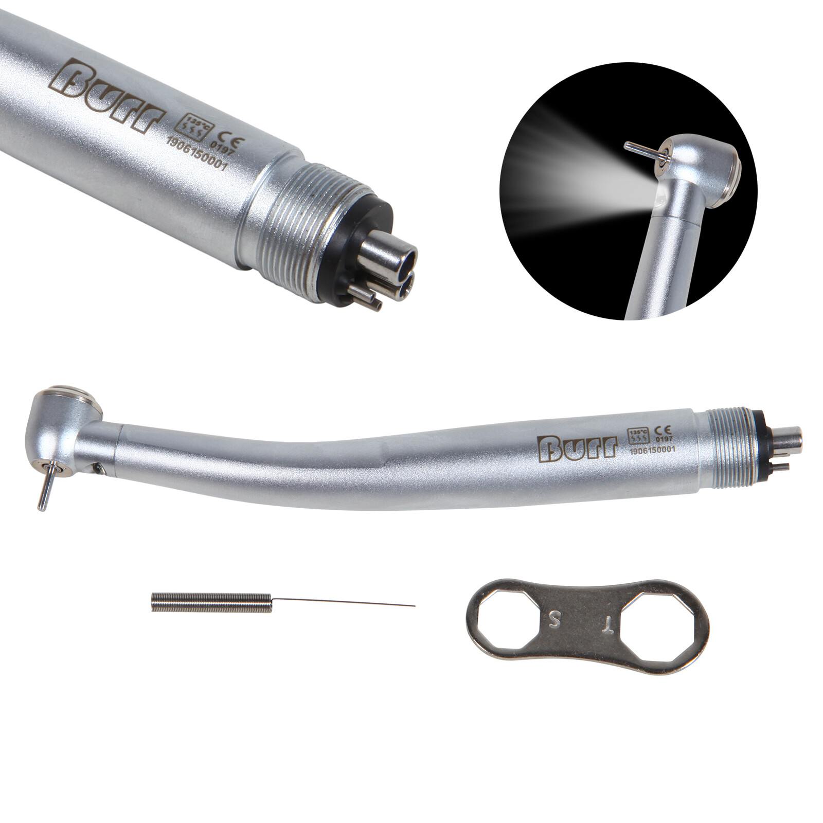 Dental LED E-generator Fiber Optics High Speed Handpiece 4 Holes Turbine Fit NSK