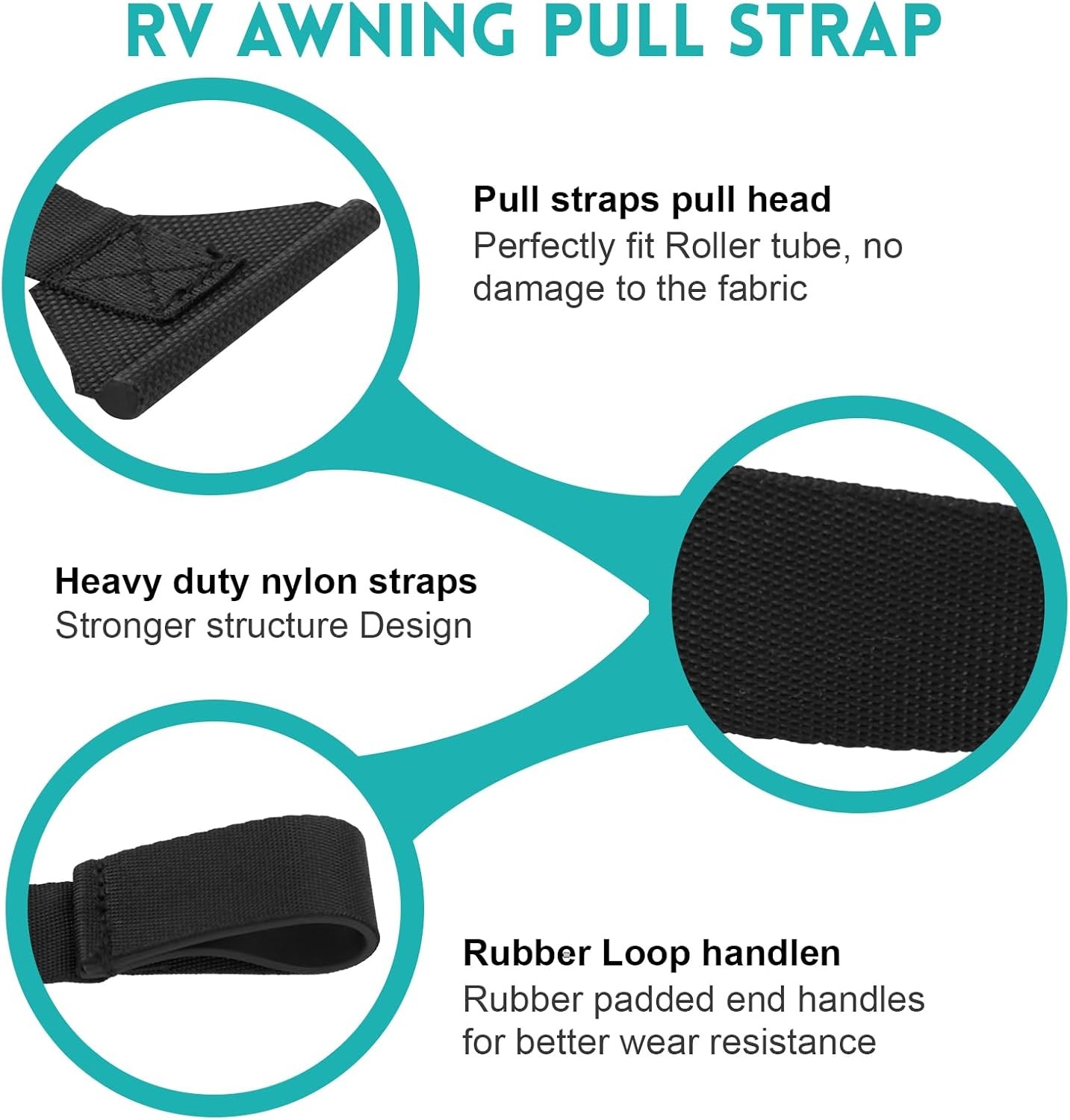 RV Awning Pull Straps 96" with Welding Polycord Technology, Universal Retractabl