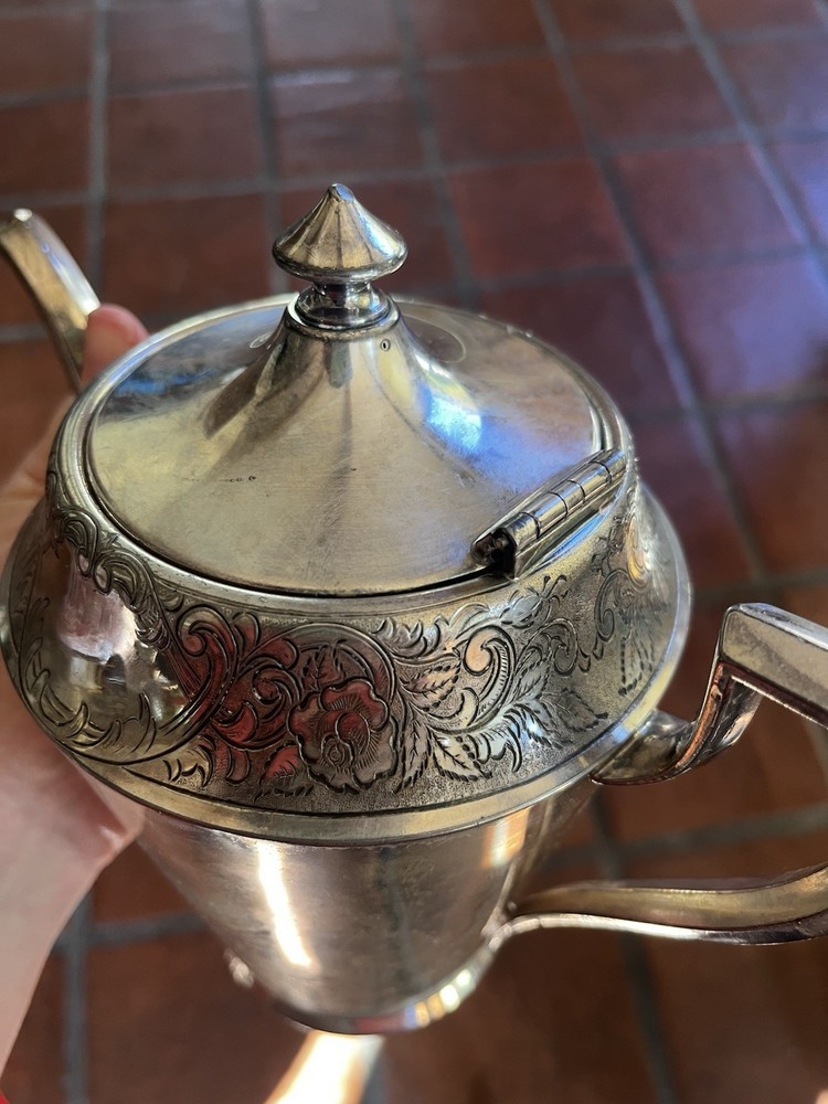 Antique 1881 Rogers 5016 Silver Plate Tea Pot, Creamer and Sugar