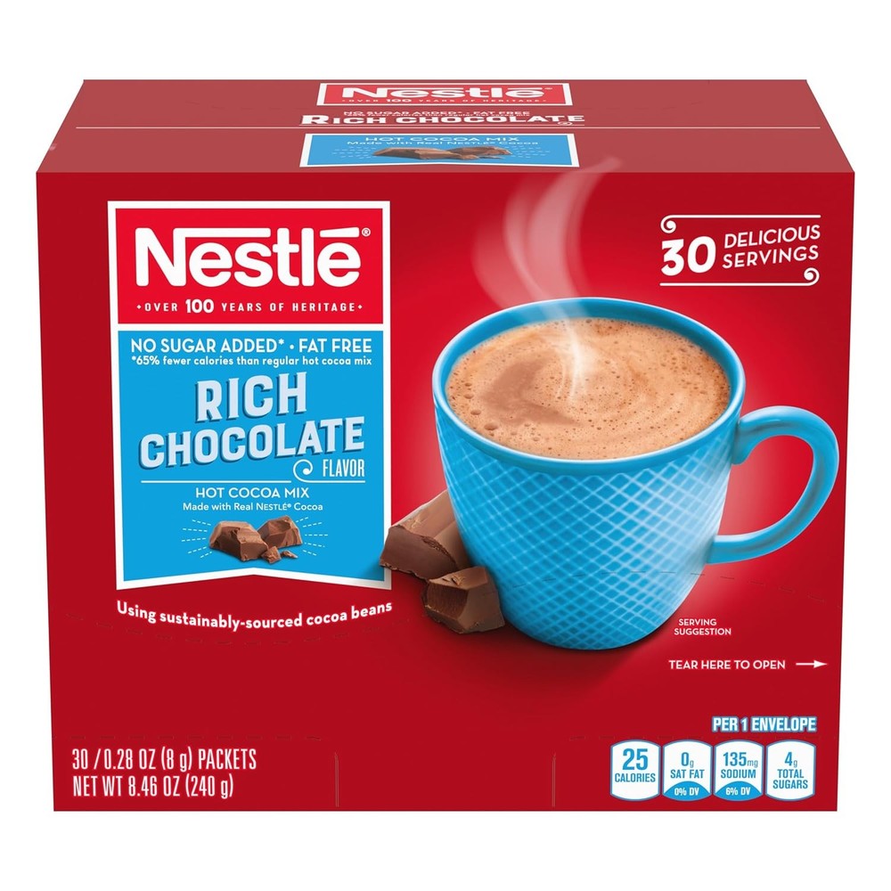 30 Pack No Sugar Added Hot Chocolate Mix Packets