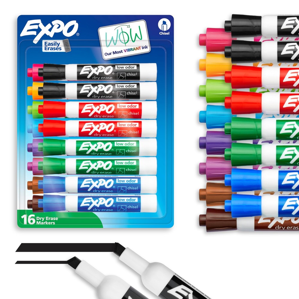 Low Odor Dry Erase Markers Chisel Tip Assorted Colors 16 Count