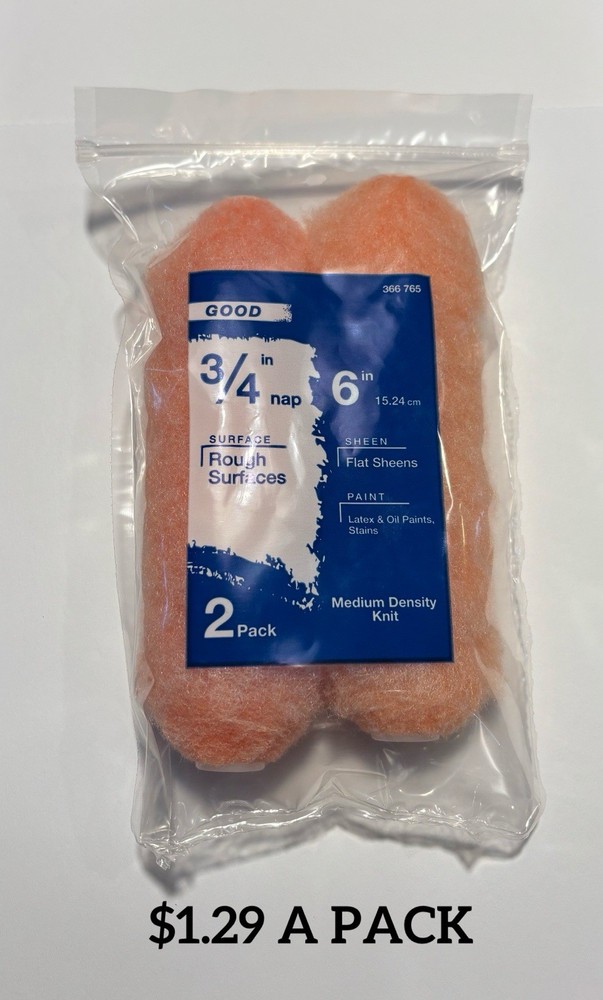 6 Inch 3/4 Inch Nap 2 Pack Roller Covers