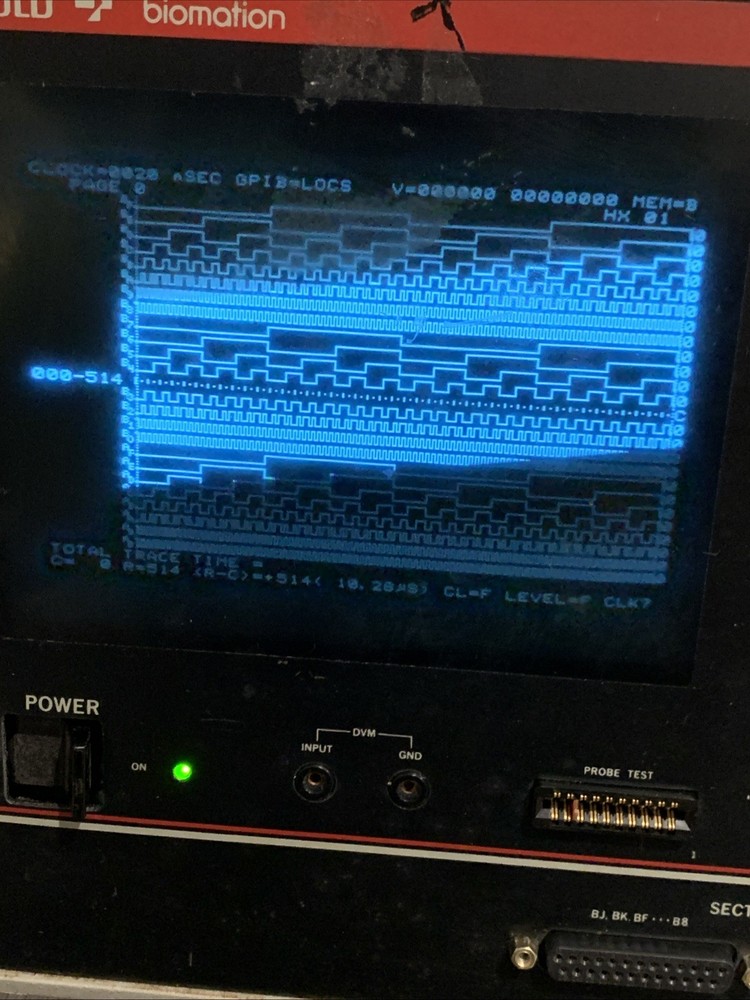 Gould Biomation K102-D Logic Analyzer w 3 Probes, Boots Up, Display Functioning